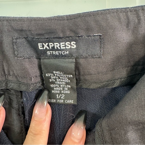 Express Navy Blue Lace Pinstripe Wool Blend Stretch Dress Trousers Pants Sz 1/2. - Picture 3 of 7
